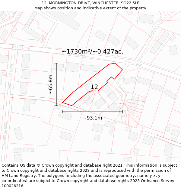 12, MORNINGTON DRIVE, WINCHESTER, SO22 5LR: Plot and title map