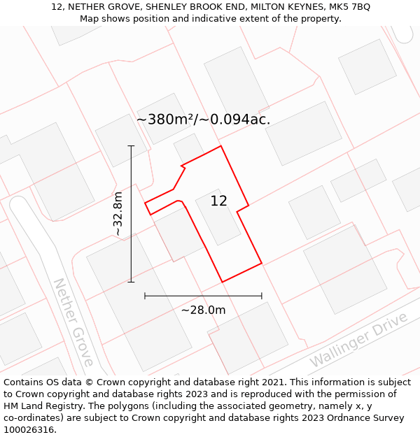 12, NETHER GROVE, SHENLEY BROOK END, MILTON KEYNES, MK5 7BQ: Plot and title map