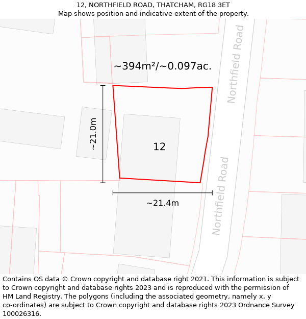 12, NORTHFIELD ROAD, THATCHAM, RG18 3ET: Plot and title map