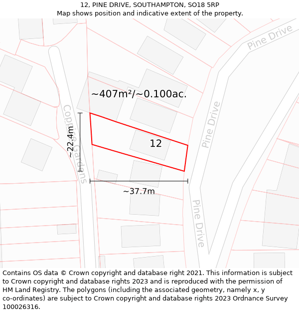 12, PINE DRIVE, SOUTHAMPTON, SO18 5RP: Plot and title map