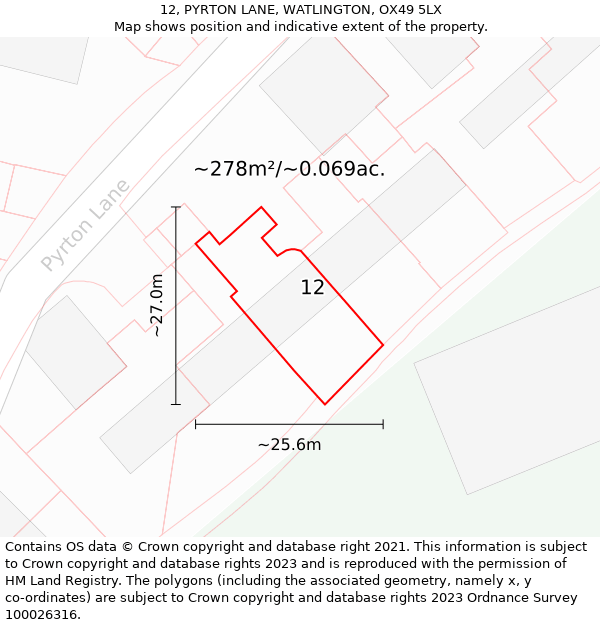 12, PYRTON LANE, WATLINGTON, OX49 5LX: Plot and title map