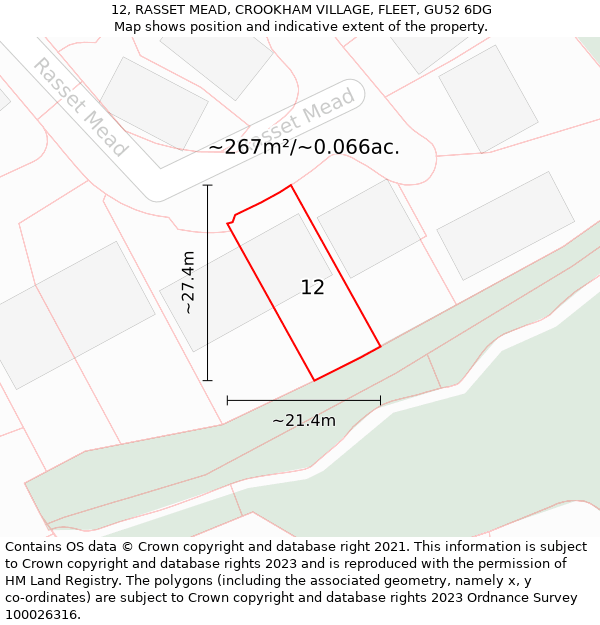 12, RASSET MEAD, CROOKHAM VILLAGE, FLEET, GU52 6DG: Plot and title map