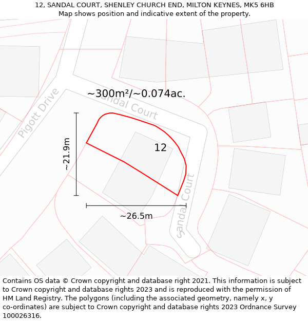 12, SANDAL COURT, SHENLEY CHURCH END, MILTON KEYNES, MK5 6HB: Plot and title map