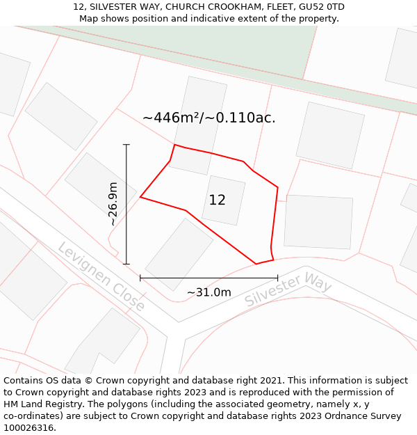 12, SILVESTER WAY, CHURCH CROOKHAM, FLEET, GU52 0TD: Plot and title map