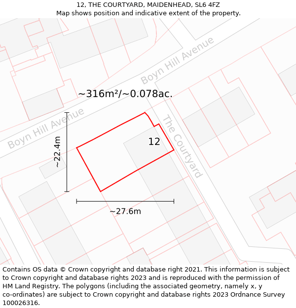 12, THE COURTYARD, MAIDENHEAD, SL6 4FZ: Plot and title map