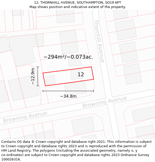 12, THORNHILL AVENUE, SOUTHAMPTON, SO19 6PT: Plot and title map