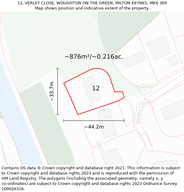 12, VERLEY CLOSE, WOUGHTON ON THE GREEN, MILTON KEYNES, MK6 3ER: Plot and title map