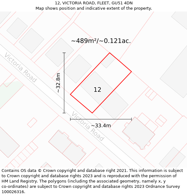 12, VICTORIA ROAD, FLEET, GU51 4DN: Plot and title map