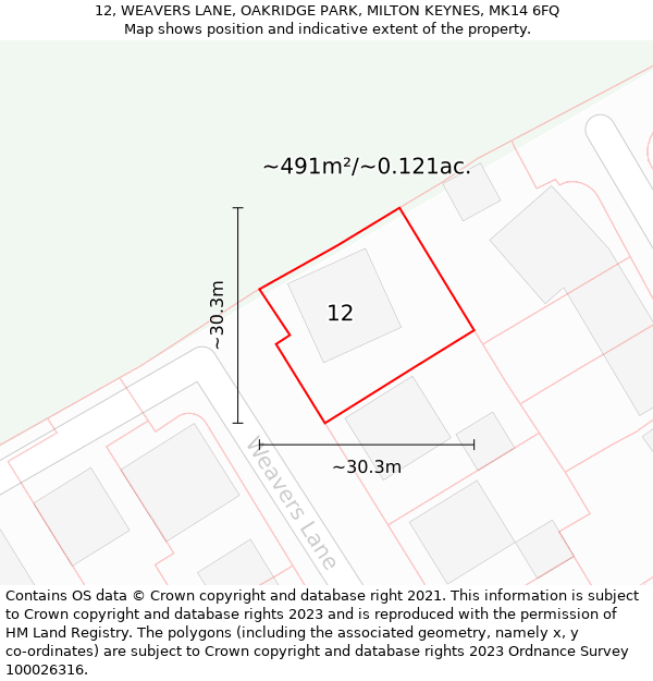 12, WEAVERS LANE, OAKRIDGE PARK, MILTON KEYNES, MK14 6FQ: Plot and title map