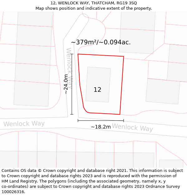 12, WENLOCK WAY, THATCHAM, RG19 3SQ: Plot and title map