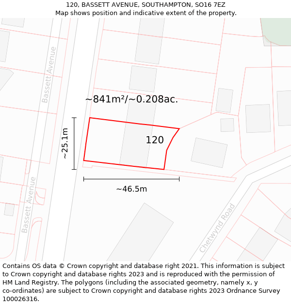 120, BASSETT AVENUE, SOUTHAMPTON, SO16 7EZ: Plot and title map