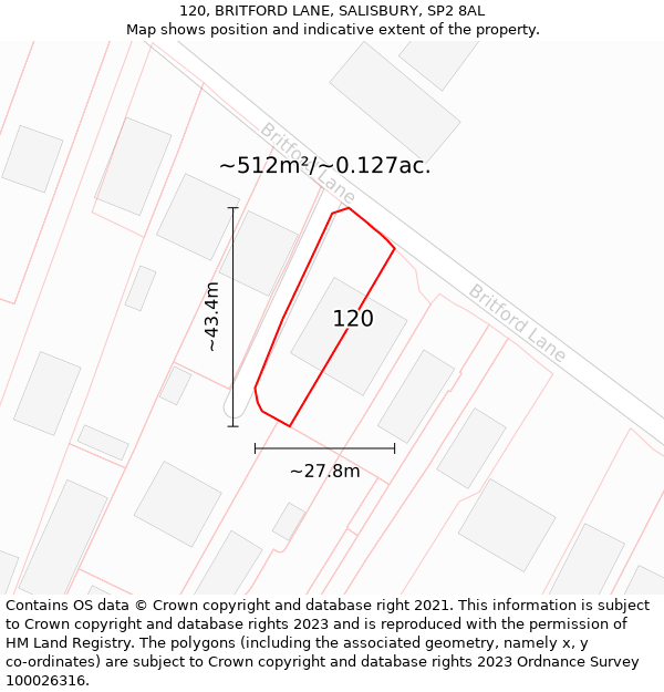 120, BRITFORD LANE, SALISBURY, SP2 8AL: Plot and title map