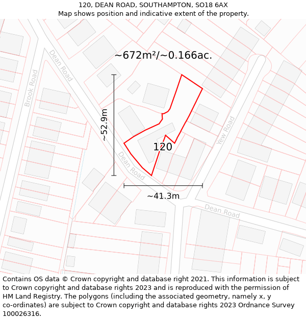 120, DEAN ROAD, SOUTHAMPTON, SO18 6AX: Plot and title map