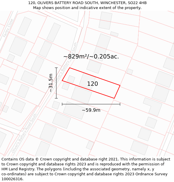 120, OLIVERS BATTERY ROAD SOUTH, WINCHESTER, SO22 4HB: Plot and title map