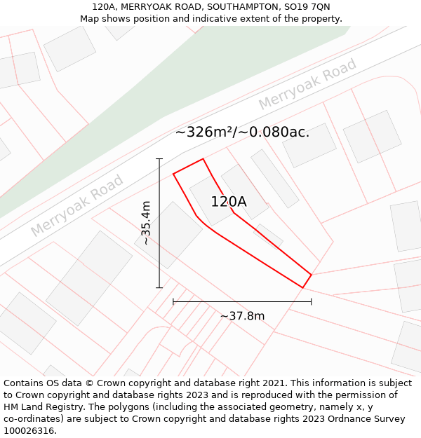 120A, MERRYOAK ROAD, SOUTHAMPTON, SO19 7QN: Plot and title map