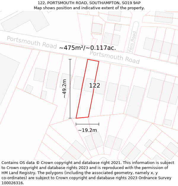 122, PORTSMOUTH ROAD, SOUTHAMPTON, SO19 9AP: Plot and title map