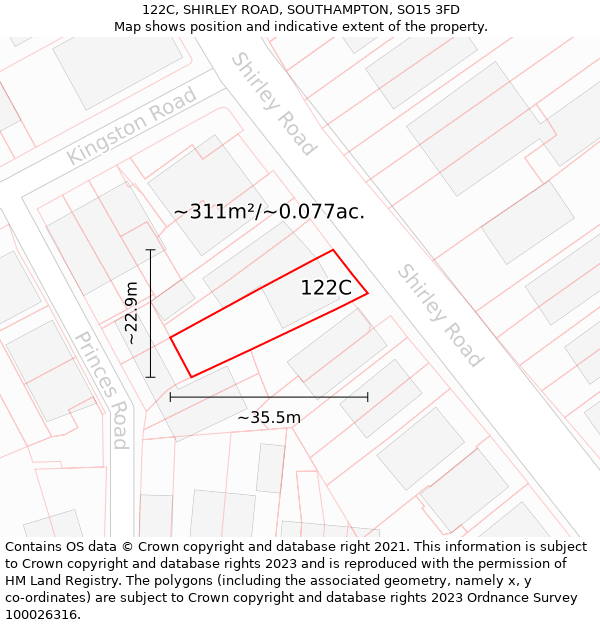 122C, SHIRLEY ROAD, SOUTHAMPTON, SO15 3FD: Plot and title map