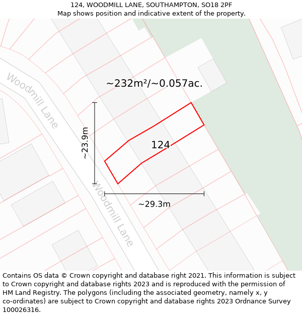 124, WOODMILL LANE, SOUTHAMPTON, SO18 2PF: Plot and title map