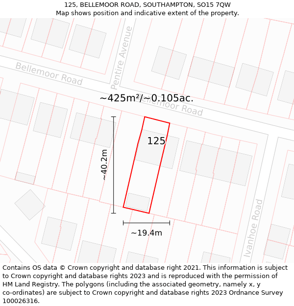 125, BELLEMOOR ROAD, SOUTHAMPTON, SO15 7QW: Plot and title map