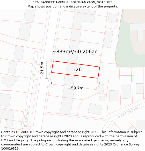 126, BASSETT AVENUE, SOUTHAMPTON, SO16 7EZ: Plot and title map