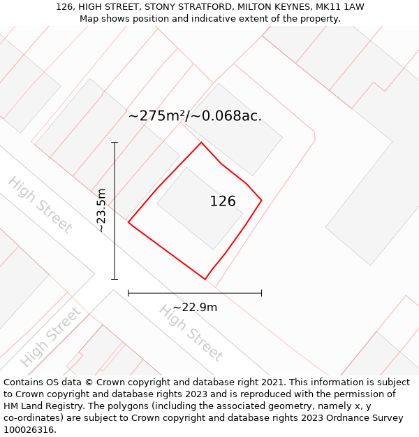 126, HIGH STREET, STONY STRATFORD, MILTON KEYNES, MK11 1AW: Plot and title map