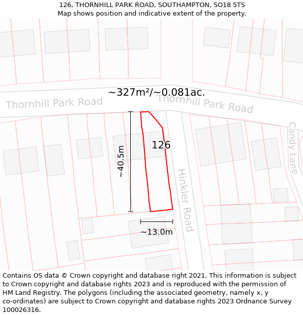 126, THORNHILL PARK ROAD, SOUTHAMPTON, SO18 5TS: Plot and title map