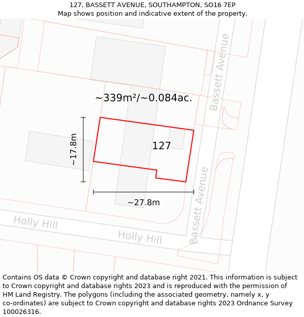 127, BASSETT AVENUE, SOUTHAMPTON, SO16 7EP: Plot and title map