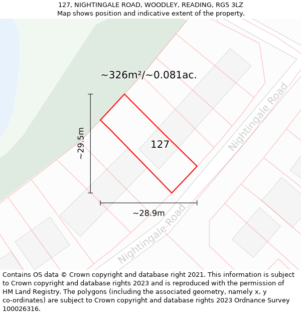 127, NIGHTINGALE ROAD, WOODLEY, READING, RG5 3LZ: Plot and title map