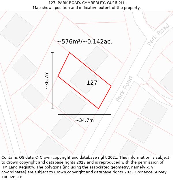 127, PARK ROAD, CAMBERLEY, GU15 2LL: Plot and title map