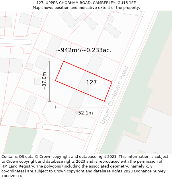 127, UPPER CHOBHAM ROAD, CAMBERLEY, GU15 1EE: Plot and title map