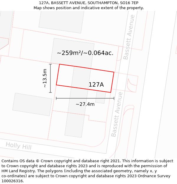 127A, BASSETT AVENUE, SOUTHAMPTON, SO16 7EP: Plot and title map