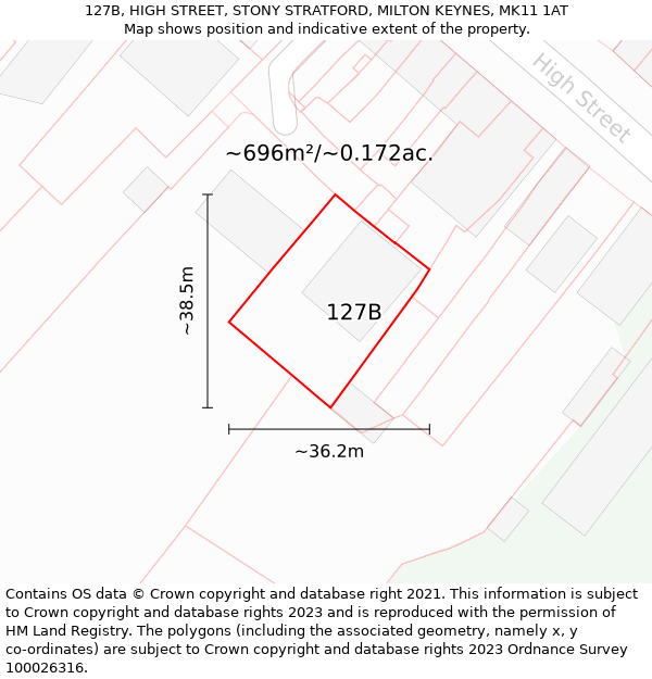 127B, HIGH STREET, STONY STRATFORD, MILTON KEYNES, MK11 1AT: Plot and title map