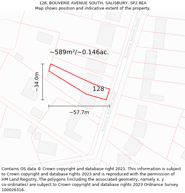 128, BOUVERIE AVENUE SOUTH, SALISBURY, SP2 8EA: Plot and title map