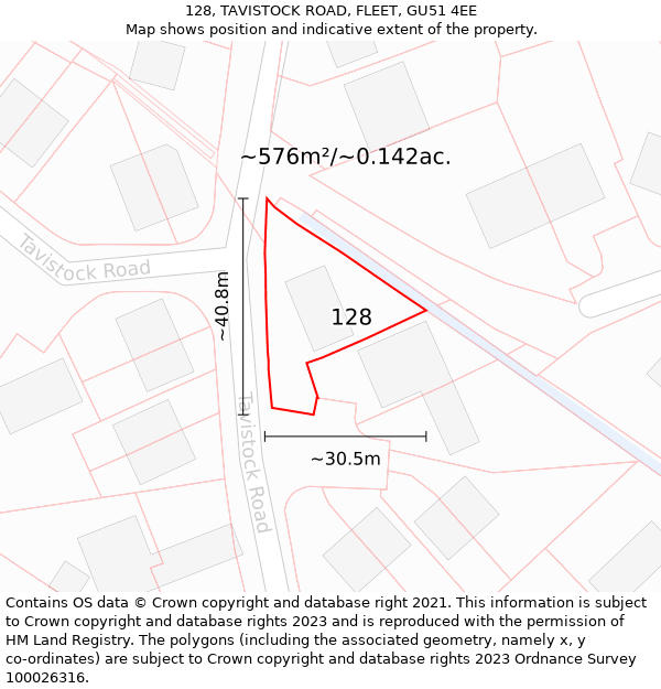 128, TAVISTOCK ROAD, FLEET, GU51 4EE: Plot and title map