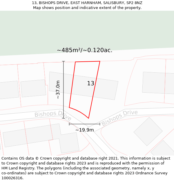 13, BISHOPS DRIVE, EAST HARNHAM, SALISBURY, SP2 8NZ: Plot and title map