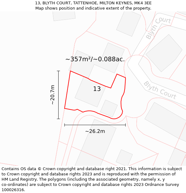 13, BLYTH COURT, TATTENHOE, MILTON KEYNES, MK4 3EE: Plot and title map