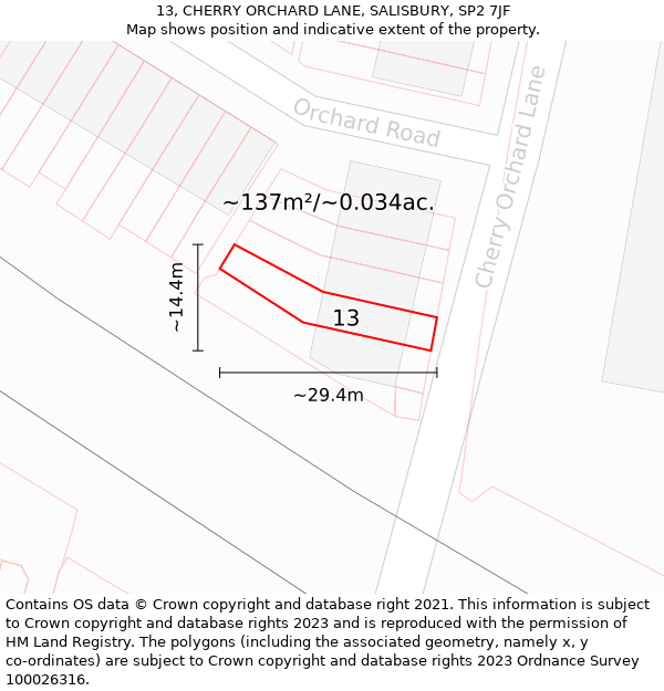 13, CHERRY ORCHARD LANE, SALISBURY, SP2 7JF: Plot and title map