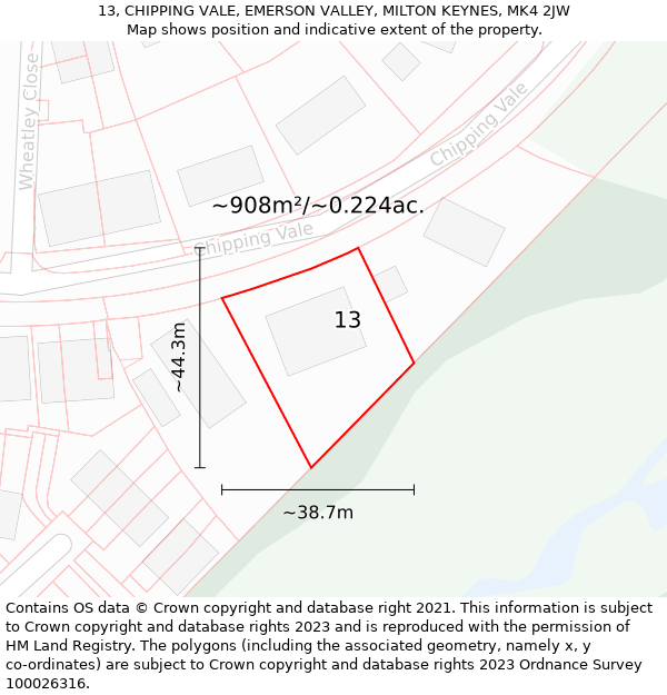 13, CHIPPING VALE, EMERSON VALLEY, MILTON KEYNES, MK4 2JW: Plot and title map