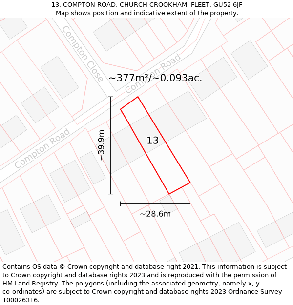 13, COMPTON ROAD, CHURCH CROOKHAM, FLEET, GU52 6JF: Plot and title map