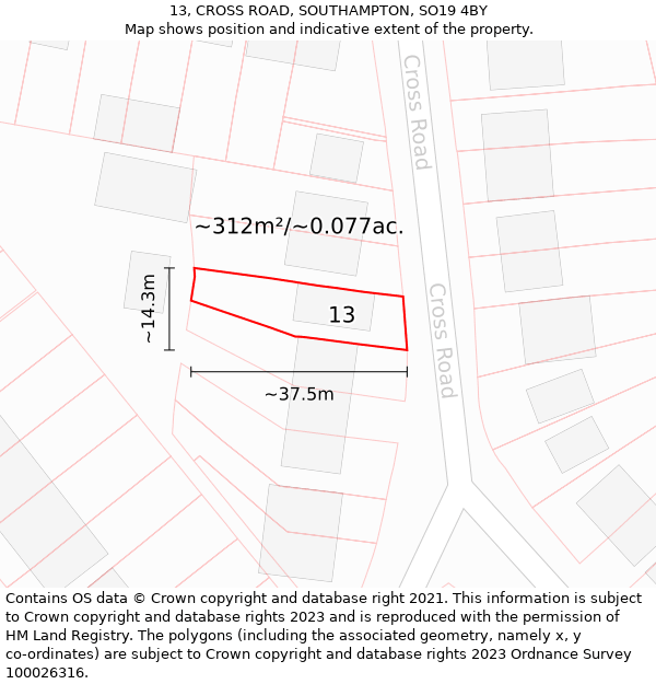 13, CROSS ROAD, SOUTHAMPTON, SO19 4BY: Plot and title map