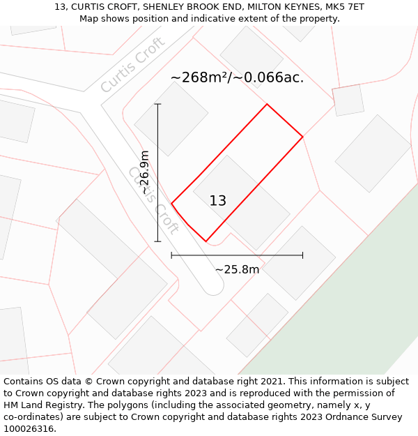 13, CURTIS CROFT, SHENLEY BROOK END, MILTON KEYNES, MK5 7ET: Plot and title map