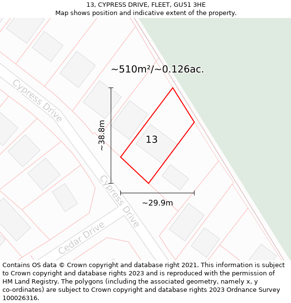 13, CYPRESS DRIVE, FLEET, GU51 3HE: Plot and title map