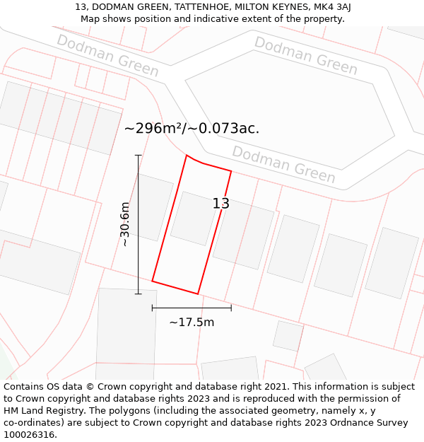 13, DODMAN GREEN, TATTENHOE, MILTON KEYNES, MK4 3AJ: Plot and title map