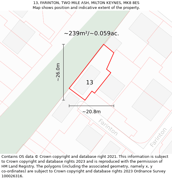 13, FARINTON, TWO MILE ASH, MILTON KEYNES, MK8 8ES: Plot and title map