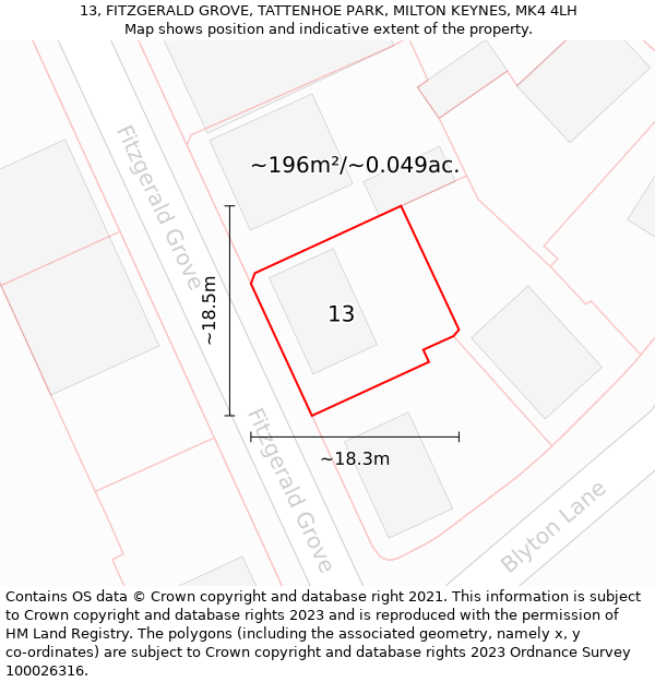 13, FITZGERALD GROVE, TATTENHOE PARK, MILTON KEYNES, MK4 4LH: Plot and title map