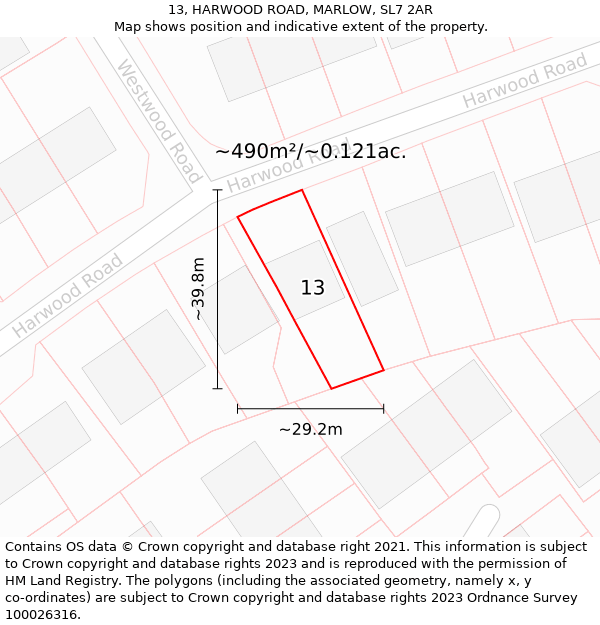 13, HARWOOD ROAD, MARLOW, SL7 2AR: Plot and title map