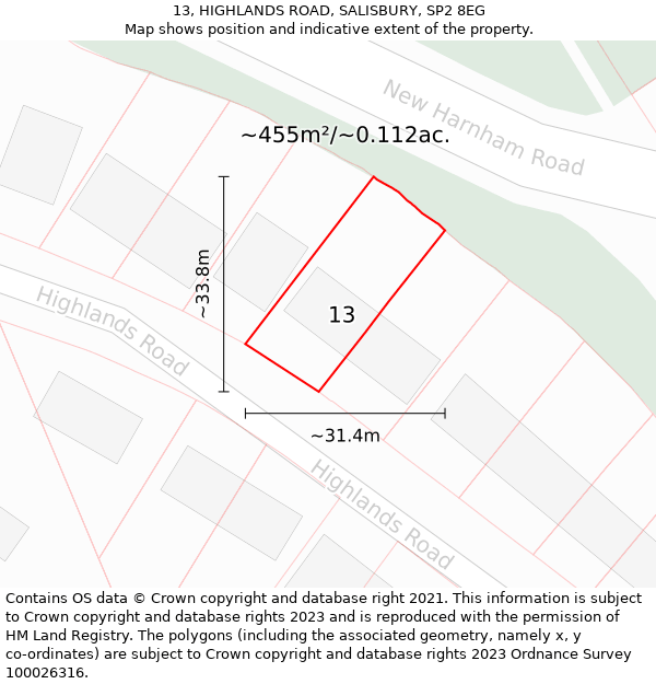 13, HIGHLANDS ROAD, SALISBURY, SP2 8EG: Plot and title map