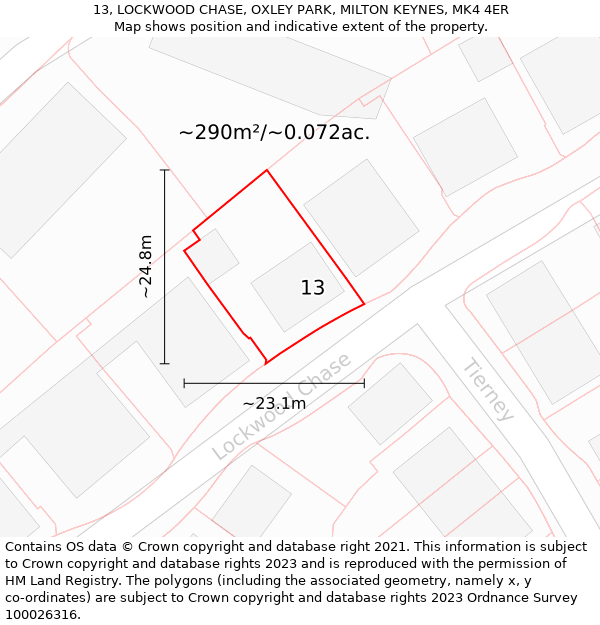 13, LOCKWOOD CHASE, OXLEY PARK, MILTON KEYNES, MK4 4ER: Plot and title map