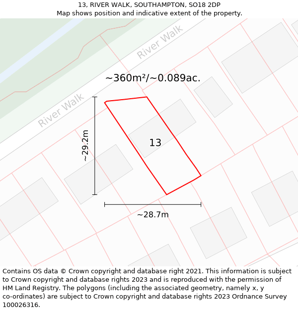 13, RIVER WALK, SOUTHAMPTON, SO18 2DP: Plot and title map