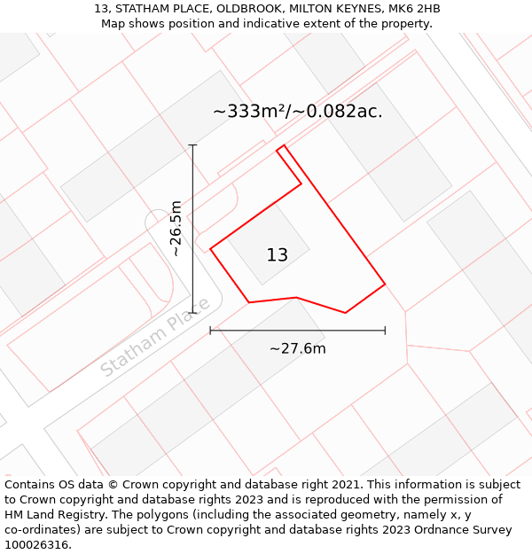 13, STATHAM PLACE, OLDBROOK, MILTON KEYNES, MK6 2HB: Plot and title map